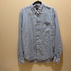 J Crew Classic Fit Linen Cotton Blend Button Down Shirt Light Chambray Blue XL